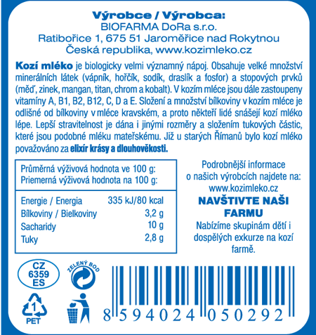 Etiketa - jogurtové kozí mléko borůvkové