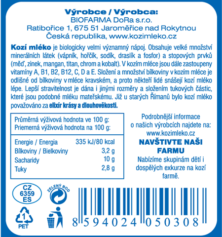 Etiketa - jogurtové kozí mléko višňové